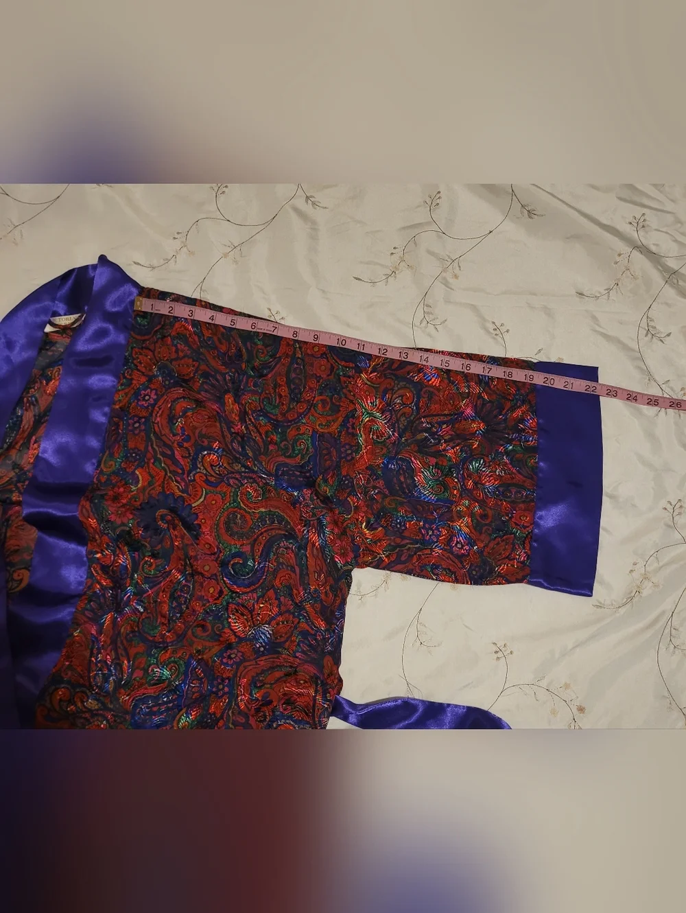 Vtg Victoria's Secret Gold Label Jewel Tone Purple Paisley Satin Maxi Robe OS - Picture 14 of 15